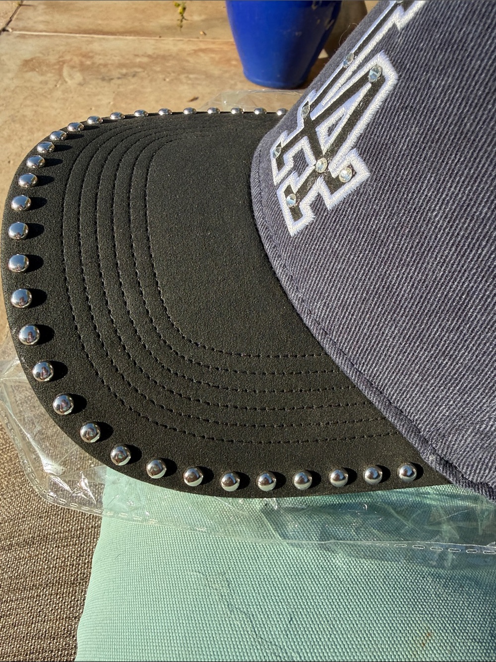 New 1 of a kind custom New Era Los Angeles Dodgers Navy/ Blk Studded stones Cap - Picture 7 of 16